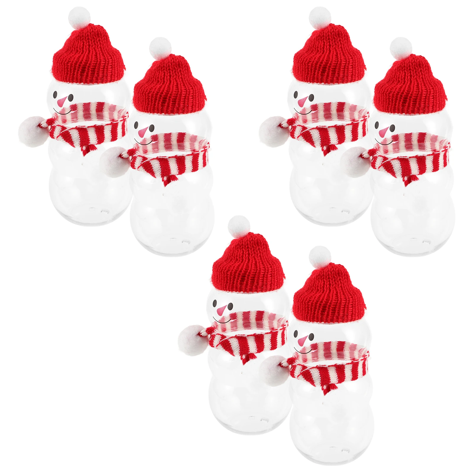 

6 set Snowman Bottle with Lids for Christmas Reusable Frosted Empty Plastic Bottles Lovely Xmas Beverage Containers