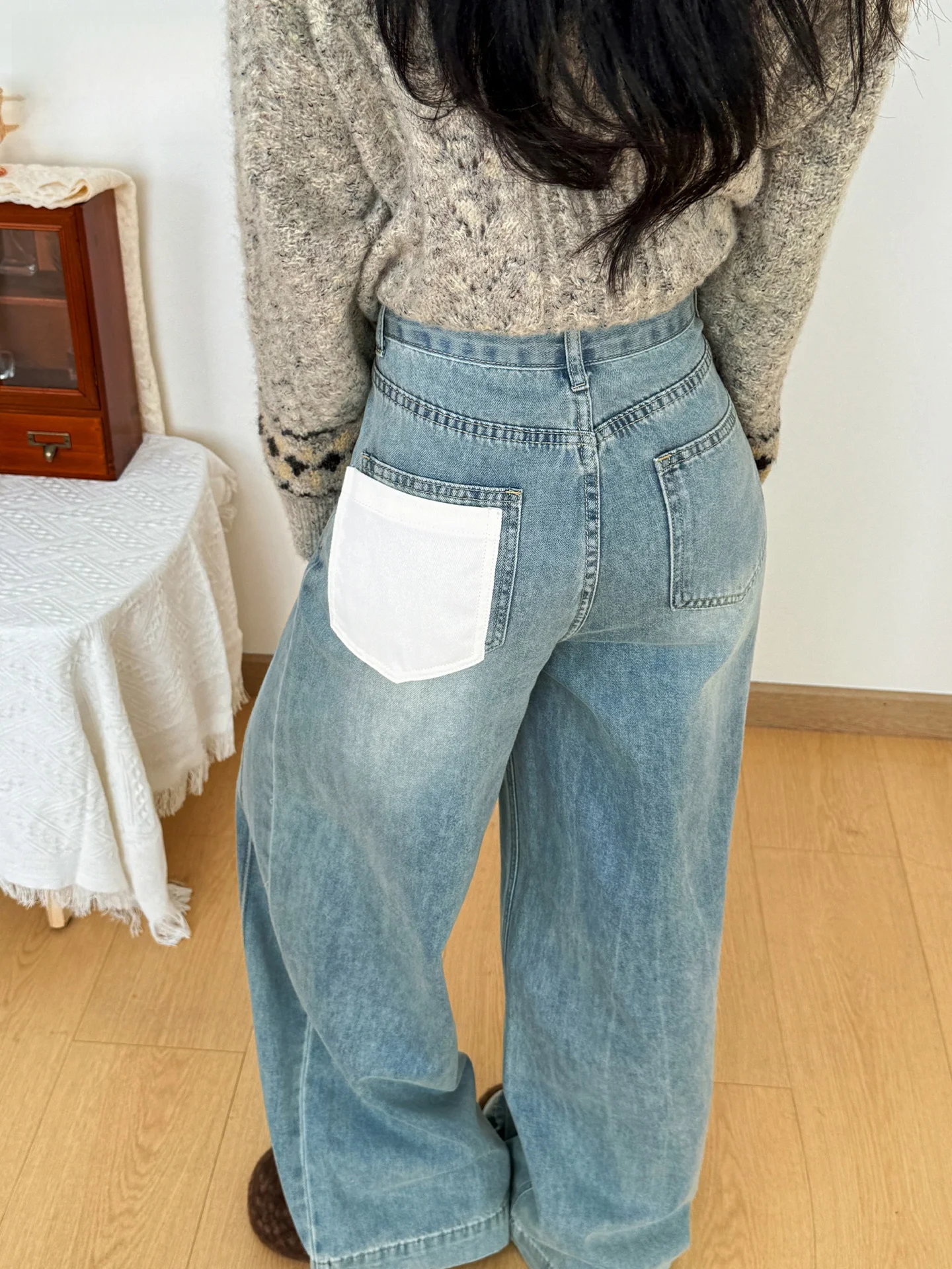 

Женские джинсы с высокой талией и широкими штанинами, летние, новые, свободные, стройнящие, струящиеся, прямого кроя, с цветовыми блоками, повседневные, в американском стиле