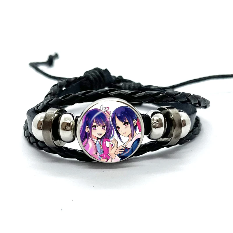 Hot Anime OSHI NO KO Leather Bracelets Hoshino Ai Akuamarin Rubii Sarina Gorou Glass Dome Snap Button Bracelet & Bangles Jewelry