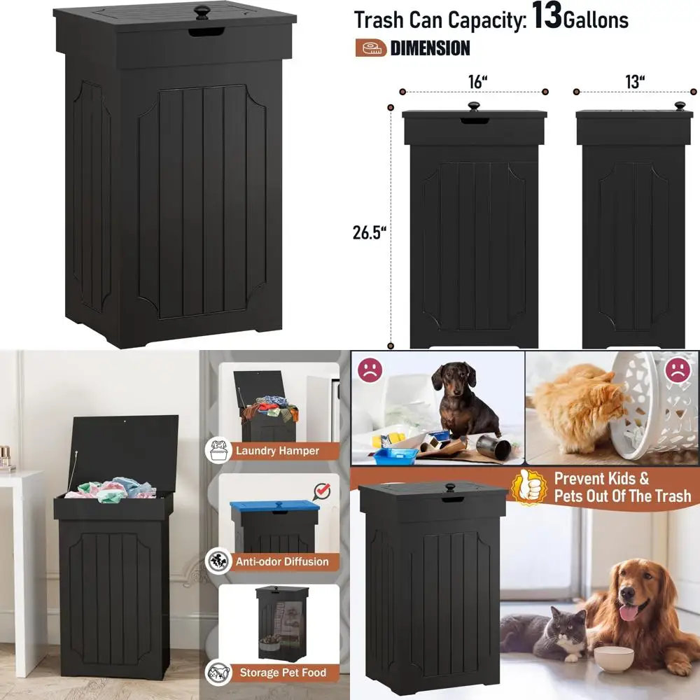 

Stylish 13 Gallon Kitchen Trash Can with Wooden Recycling Bin and Dog-Proof Design for Home Use