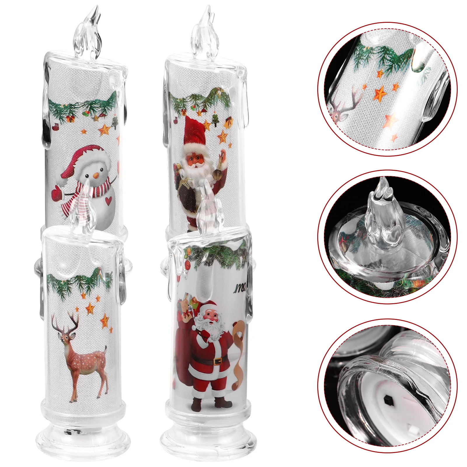 4 Uds decoración navideña LED lágrima electrónica Santa Claus muñeco de nieve Base 4 piezas decoraciones velas interiores luces decorativas
