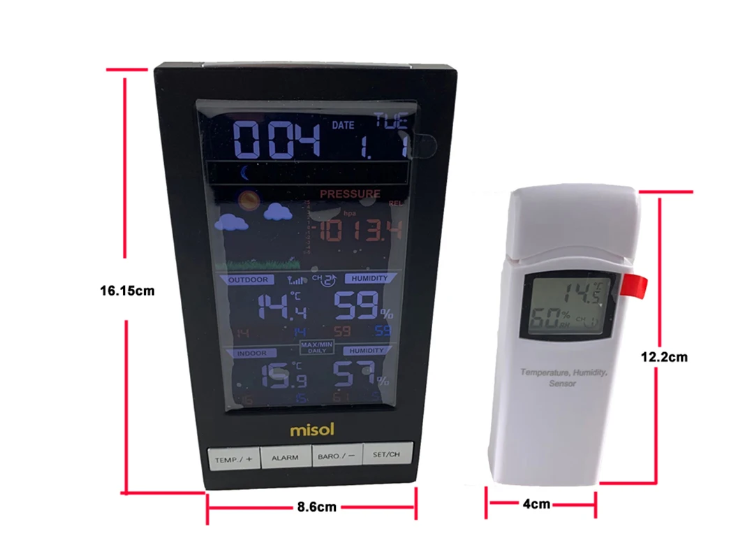 Wireless weather station with 3 sensors, 3 channels, color screen