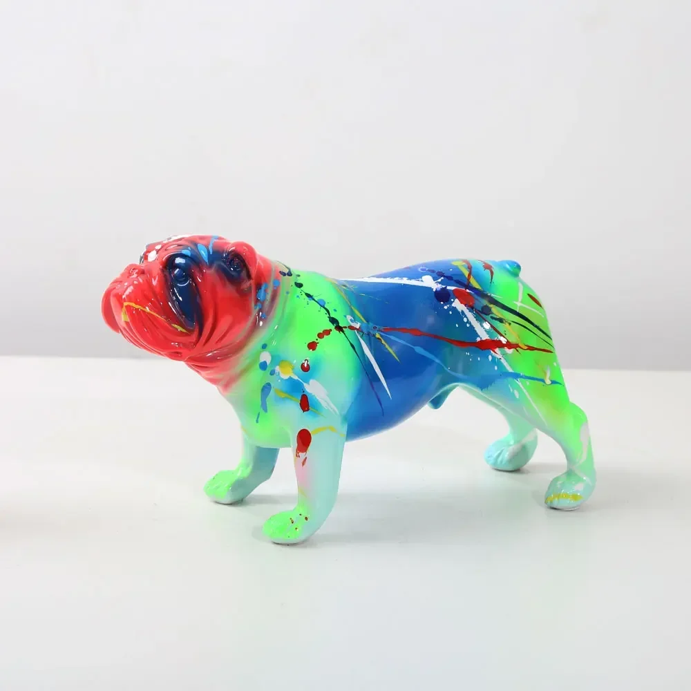 

Modern Creative Fluorescence Spray Color Bulldog Statue Home Decoration Wine Cabinet Pet Dog Desktop Home Furnishing Decor