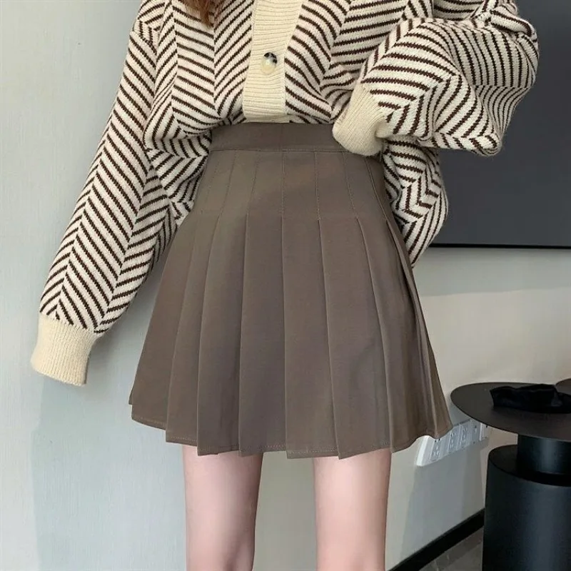 Female Pleated High Appearance Level clothing Large Size Skirt Fat MM High Waist A Word Skirt Black Waist Lean Anti-naked Skirt