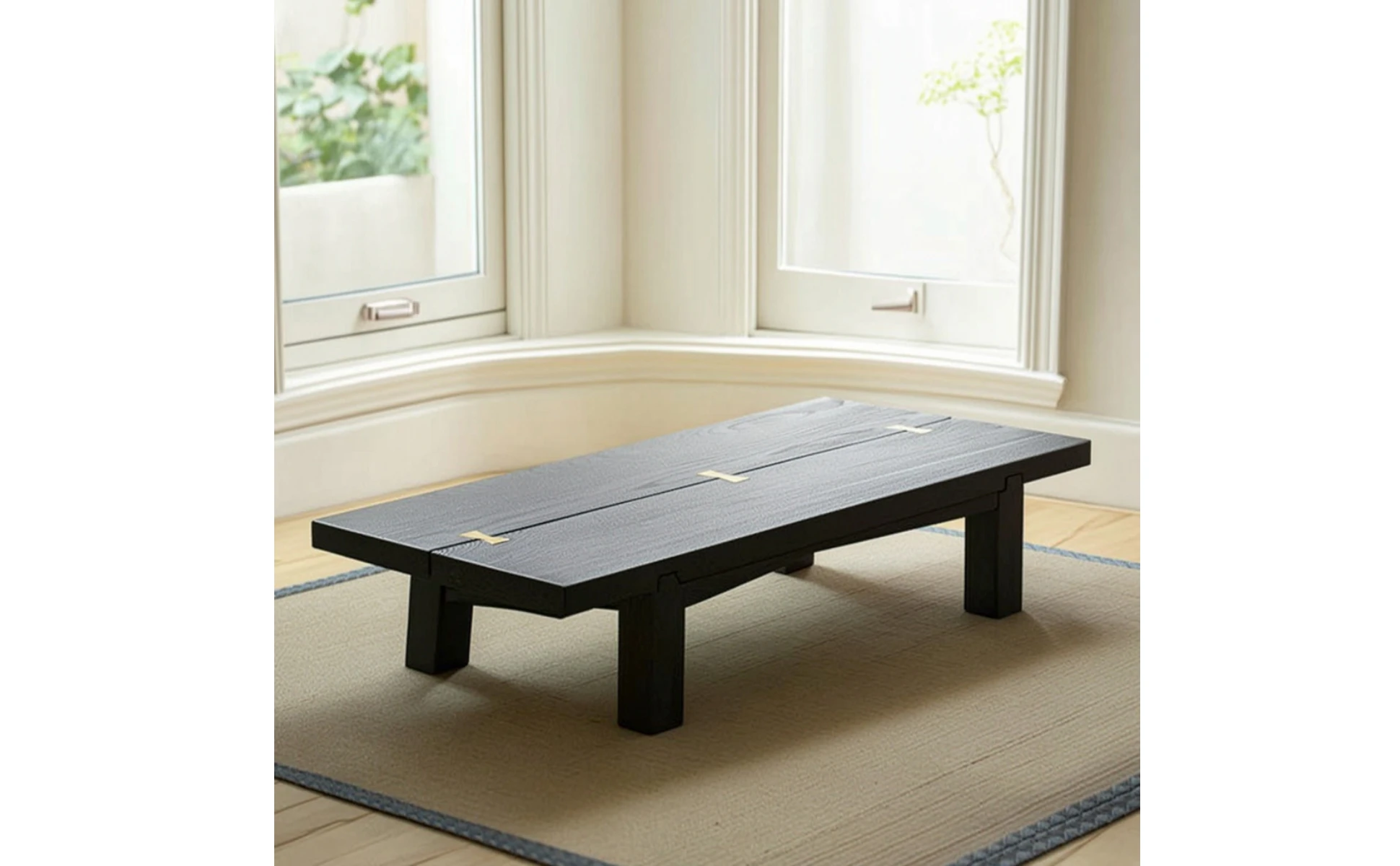 Table with Brass Inlay Wabi-Sabi Low Tea Table Furniture Compact Simple for Small Rooms Table with Brass Inlay Wabi-Sabi Low Tea Table Furniture Compact Simple for Small Rooms