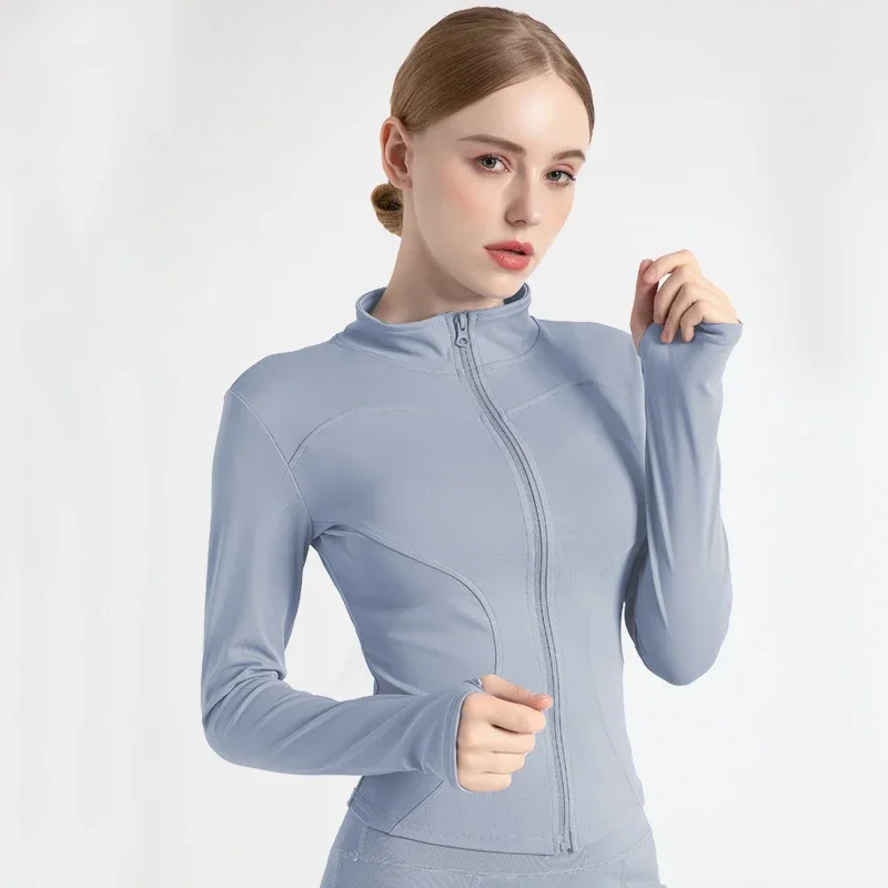 Women Zipper Tracksuit Jacket Slim Fit Long Sleeve Fitness Running Jacket Solid Gym Yoga Tops With Thumb Hole Workout Sportswear