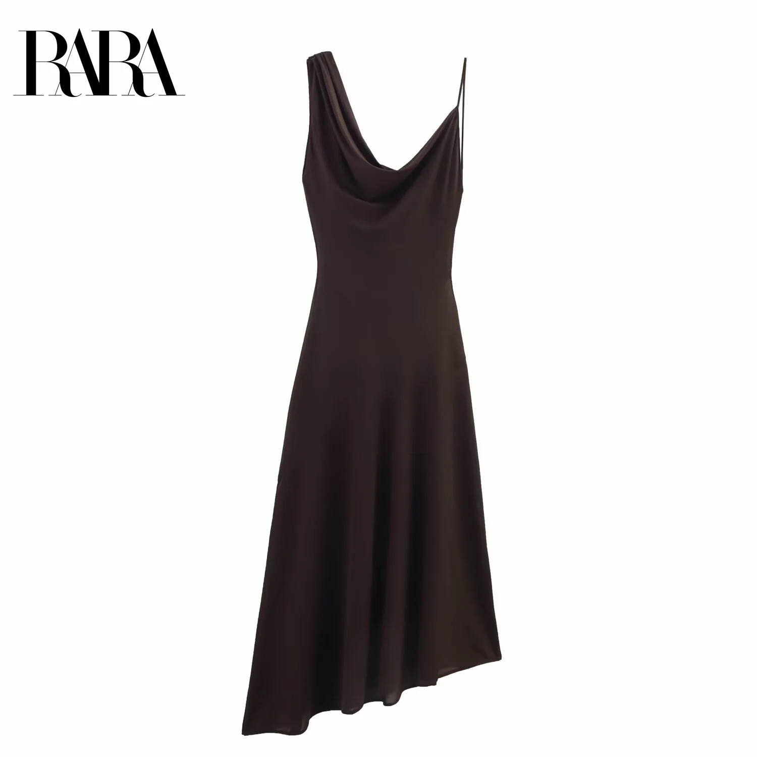 

RARA Womens Dress with Asymmetrical Strap and Hem Decoration Mid Length Stylish and Unique Design Soft Fabric