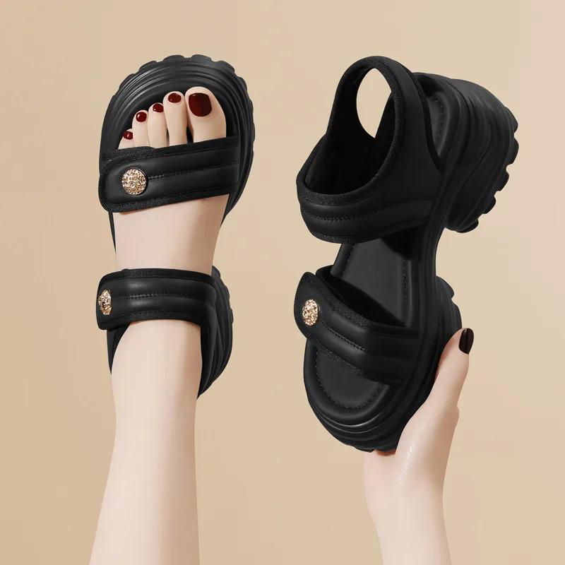 

Thick Sandals For 2024 Summer New Versatile Fashion Casual Velcro Soft Soled Lightweight Roman Women's Outerwear
