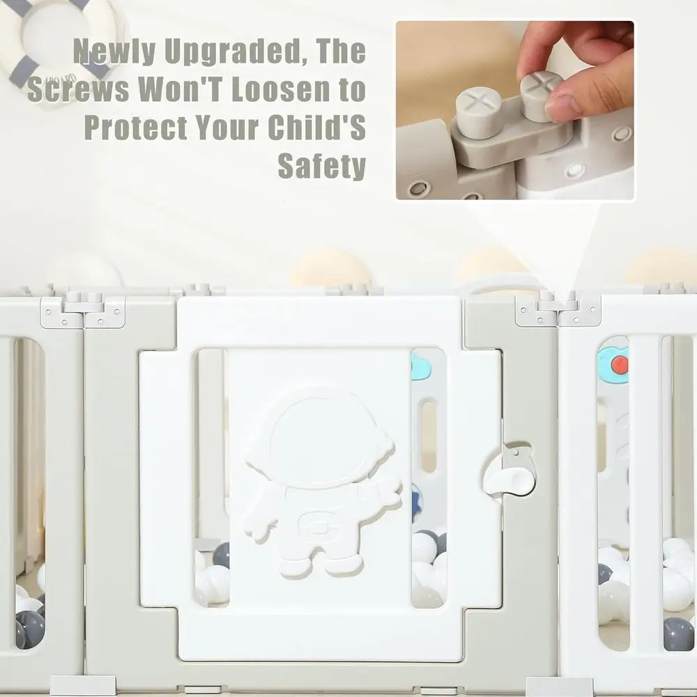 Parque infantil portátil para bebés con temática de astronauta de 18 paneles para niños pequeños - Gris