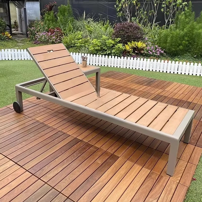 كرسي استرخاء خارجي قابل للطي على الشاطئ من خشب الألومنيوم #2