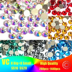 8Big+8Small Colorful Top Quality Nail Art Rhinestone Decorations Glitter Diamond Flatback стразы Non Hotfix Rhinestones