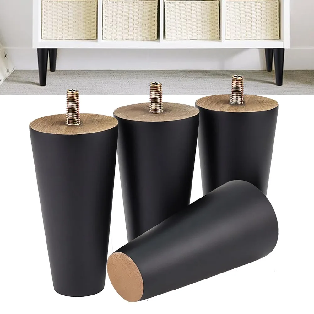 

Черные резиновые деревянные ножки для мебели, 4 дюйма, прямые конические деревянные ножки, ножки для дивана середины века, мебельные ножки