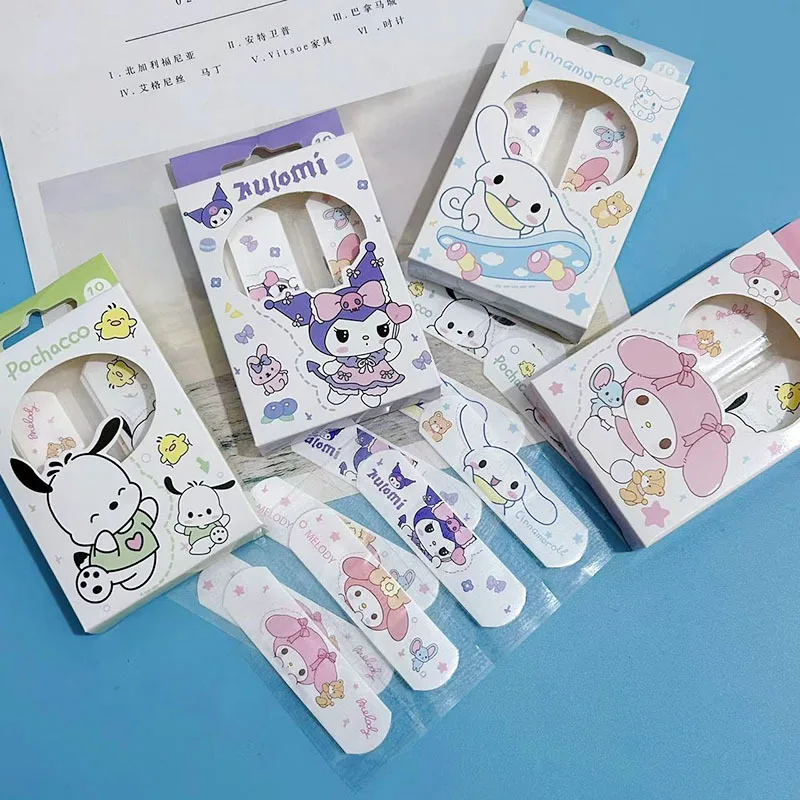 5pcs/box Anime Cartoon Band-aid Pattern Hello Kitty Kuromi My Melody Adhesive Kit Wound Plaster Cute Bandage Breathable Patches