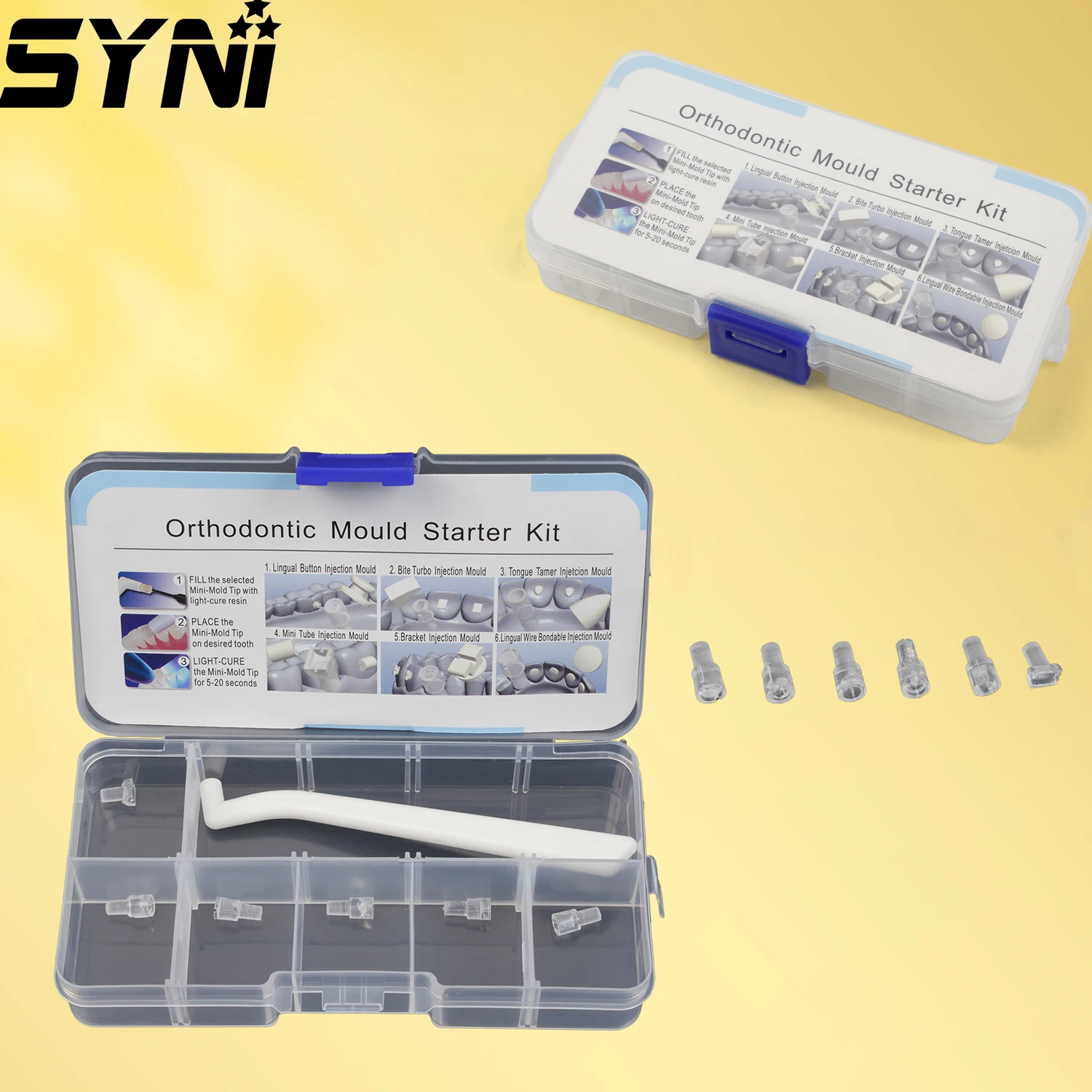 

6pcs SYNI Dental Orthodontic Mould Starter Kit Injection Mould with Handle Dental Mini Orthodontic Accessories Molding Abrasives