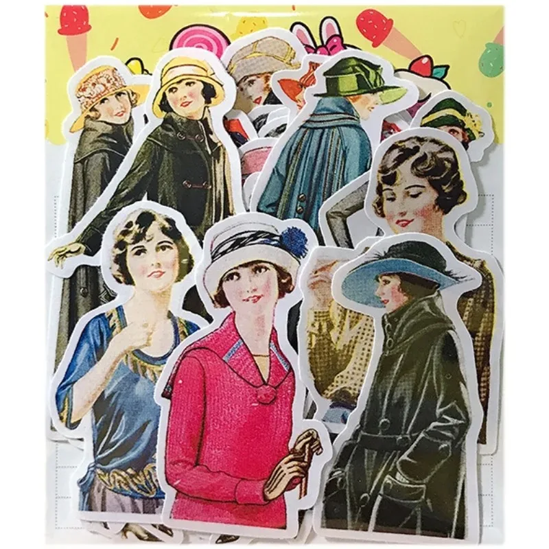 Stickers 25pcs Light Retro Salt Hand Account Material Stickers Vintage European Girls Noble Characters Kids Toys Waterproof view 5