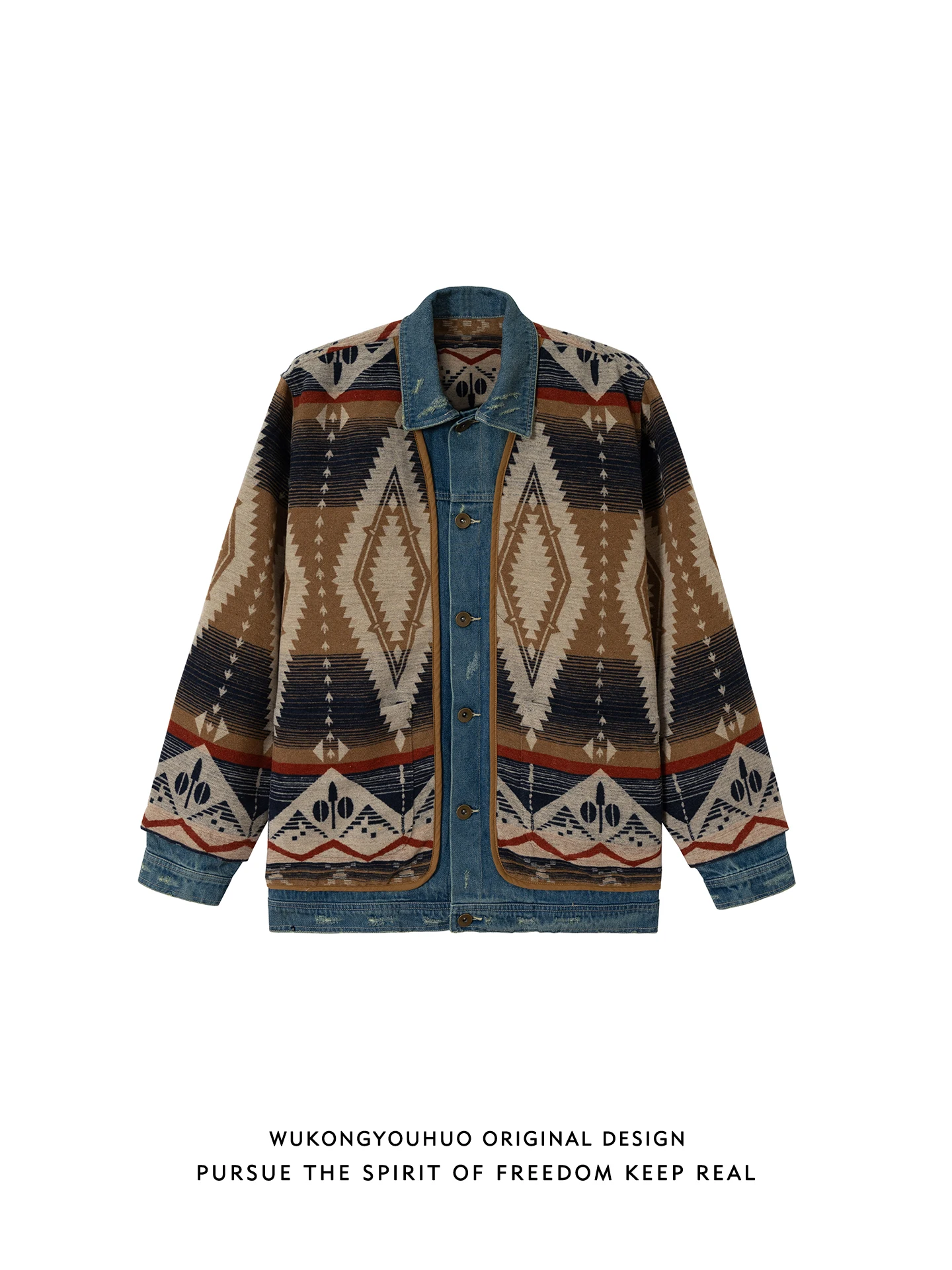 

Retro Denim Patchwork Loose Fit Casual Jaet for Men Spring Season Youth ular Sle Button Closure Long Sve Coat