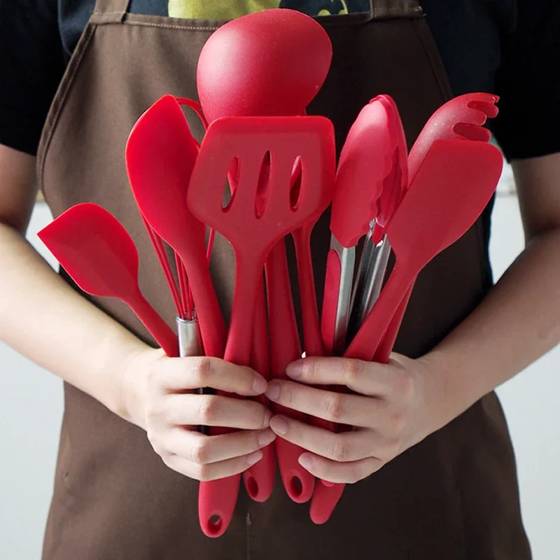 Silicone Kitchen Utensil with Heat Resistant Nonstick Silicone for No-Scratch Cookware Red Black