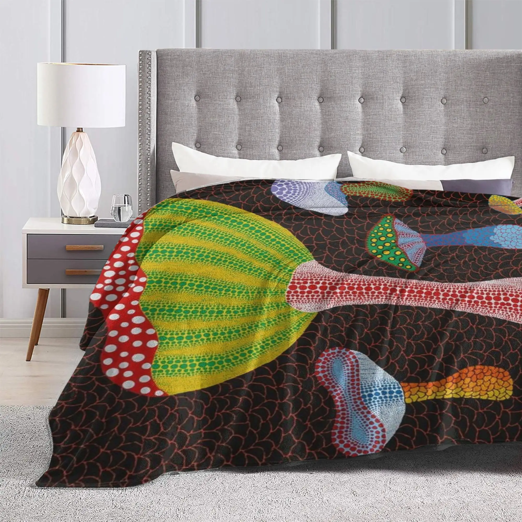Yayoi Kusama Blanket Flannel Polka Art Super Warm Throw Blanket for Bedding Couch Bedroom Quilt