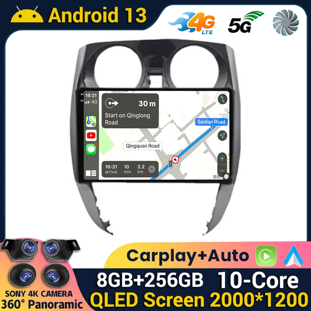 Android 13 Auto Carplay For Nissan Note 2 E12 2012 - 2021 Car Radio Stereo Multimedia Video Player GPS Navigation 360 Camera DSP