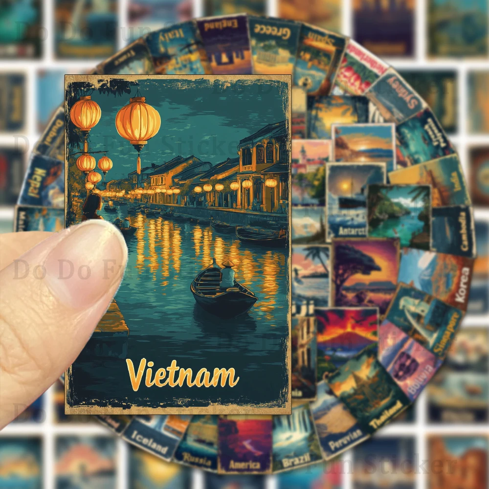 50 pezzi di adesivi commemorativi nazionali per viaggi nel mondo retrò, bellissimo paesaggio, decorazione artistica personalizzata creativa, laptop per chitarra