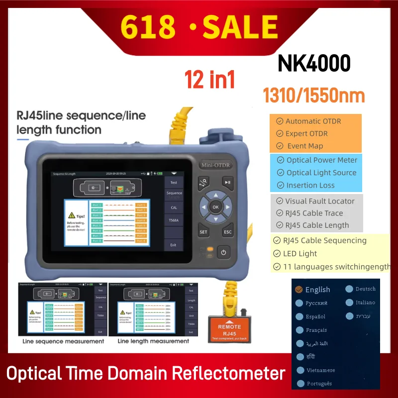 MINI OTDR 1310/1550nm 26/24dB 12in1 Touch Screen VFL OLS OPM Event Map Ethernet Cable Tester Optical Time Domain Reflectometer