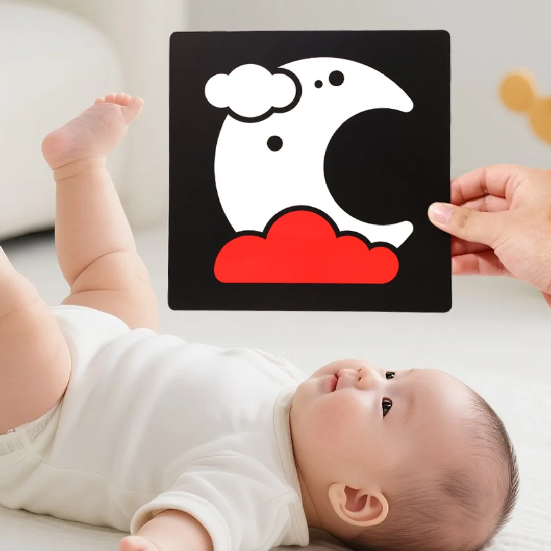 Kartu Stimulasi Visual Bayi Montessori 0-36M Kartu Flash Hitam dan Putih Kontras Tinggi Merangsang Mainan Kognisi Visual Bayi Baru Lahir