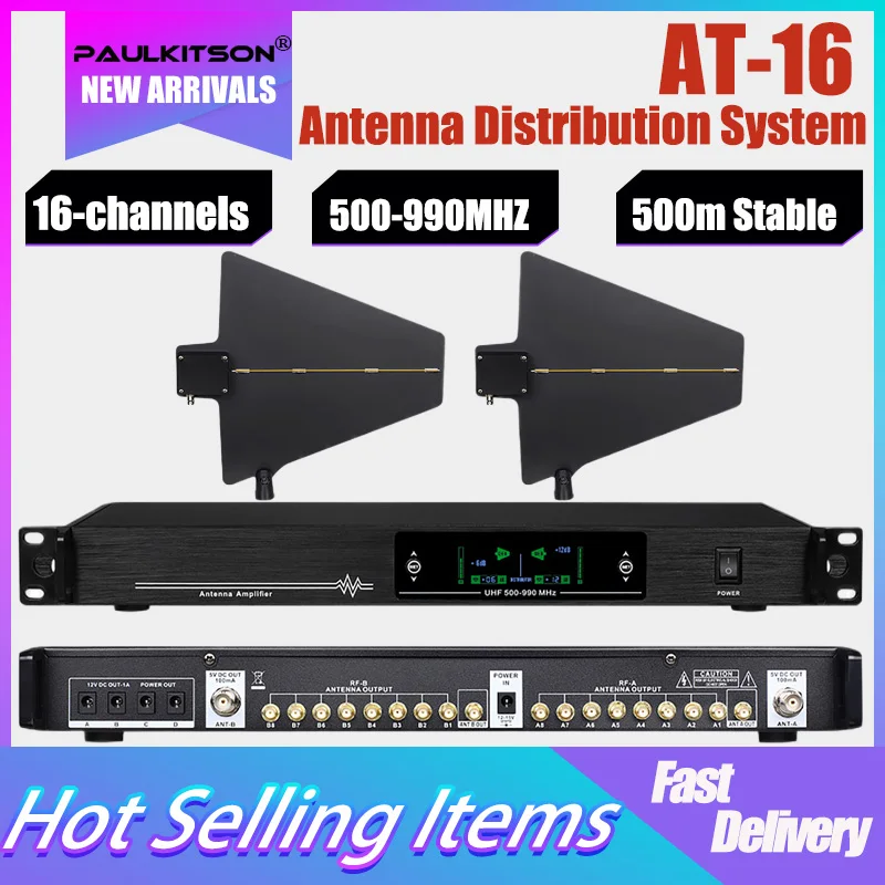 

Paulkitson At-16 16-Channel Microphone Antenna Distribution System UHF Frequency 500-990MHZ RF Signal Antenna Amplifier Stage
