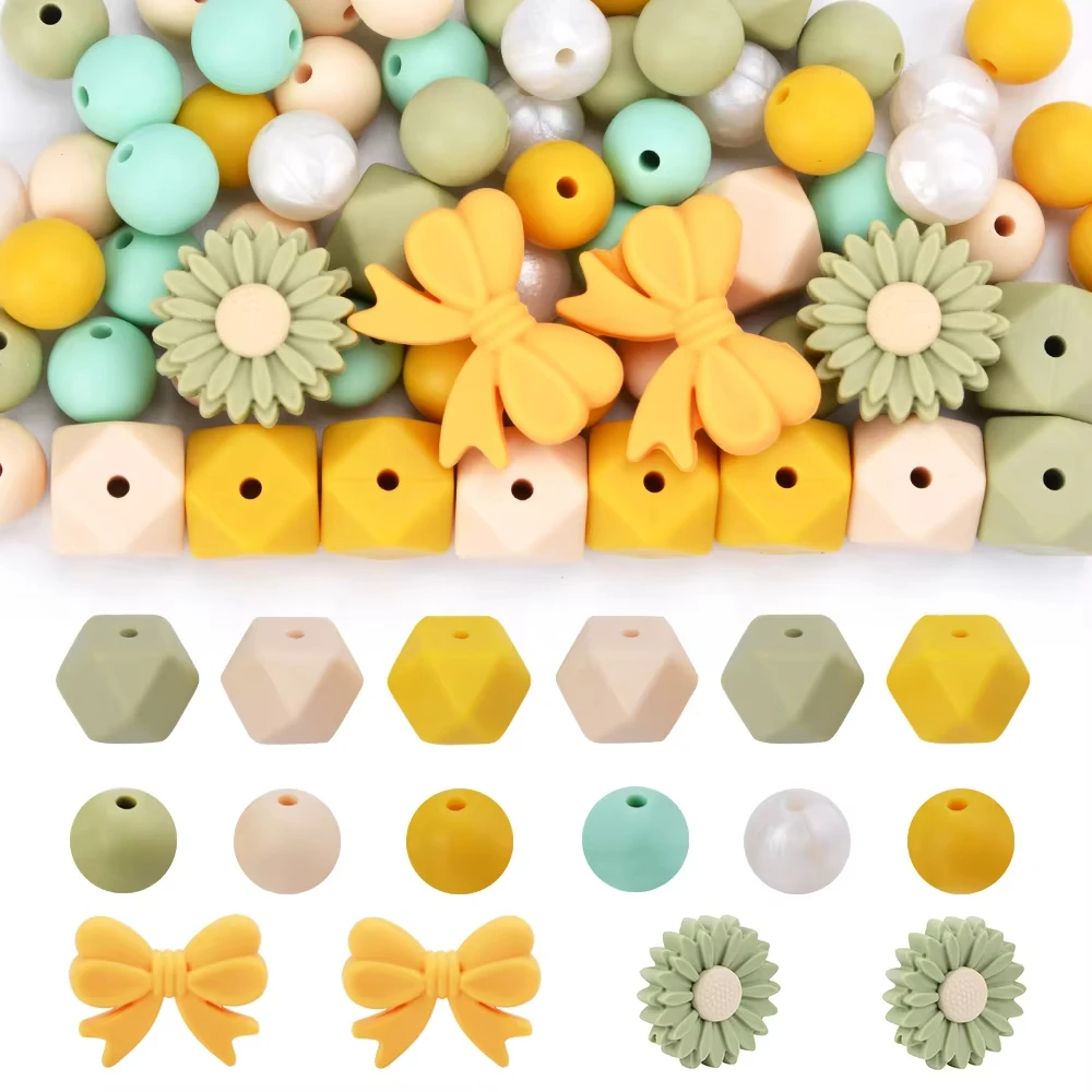 LOFCA 66Pcs Silicone Loose Beads DIY Baby Teething Beads Bow Tie Beads Pacifier Chain Necklace Bracelet ToysJewelry Accessories