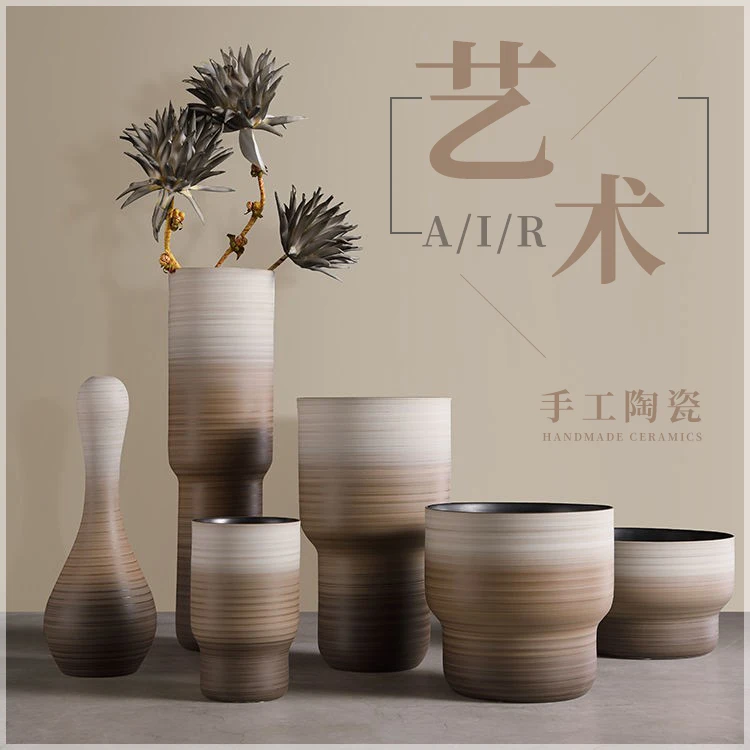 

Modern minimalist home décor brown vase ornaments handmade ceramic crafts