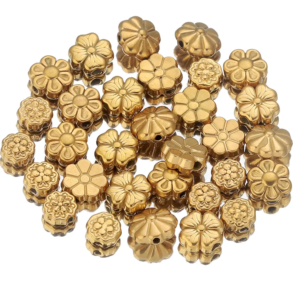 

5Pcs Stainless Steel 8MM Flower Beads Flying Saucer Metal Loose Spacer Beads for Bracelets Jewellery Making Materials Needlework