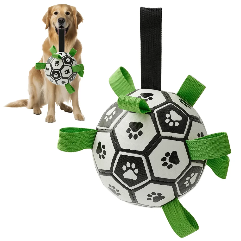 

Dog Toys Soccer Ball with Straps Interactive Dog Toy for Tug of War Puppy Birthday Gifts Toy Durable Balls for Medium Large Dogs