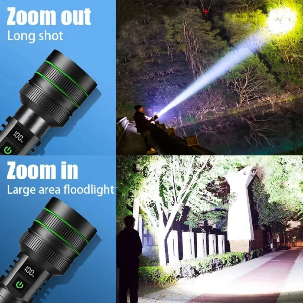 Powerful Long Shot LED Flashlight Zoomable USB Rechargeable High Power Tactical Torch Outdoor Fishing Camping Lantern
