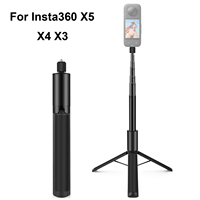 PULUZ Retractable Invisible Selfie Stick Tripod 1/4 Screw Sports Camera Metal Selfie Rod for Insta360 X5 X4 X3 Length 24cm-122cm