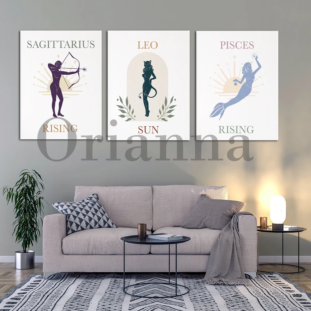 Sun Moon Rising Boho Astrology Zodiac Libra Pisces Capricorn Leo Virgo Sagittarius Wall Art Canvas Prints Posters Decor Painting