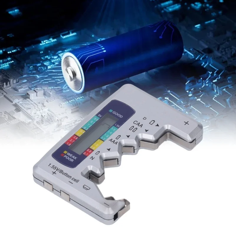 Digital Battery Tester ABS LCD Screen Button Cell Battery Checker For 1.5V 9V Metering Silver
