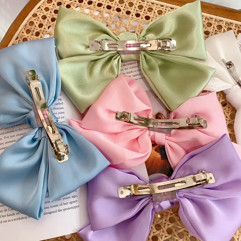Mode Einfarbig Satin Band Grips Große Große Schleife Haarnadel Für Frauen Mädchen Trendy Haar Clip Nette Haarspange Haar Zubehör – Detail 2