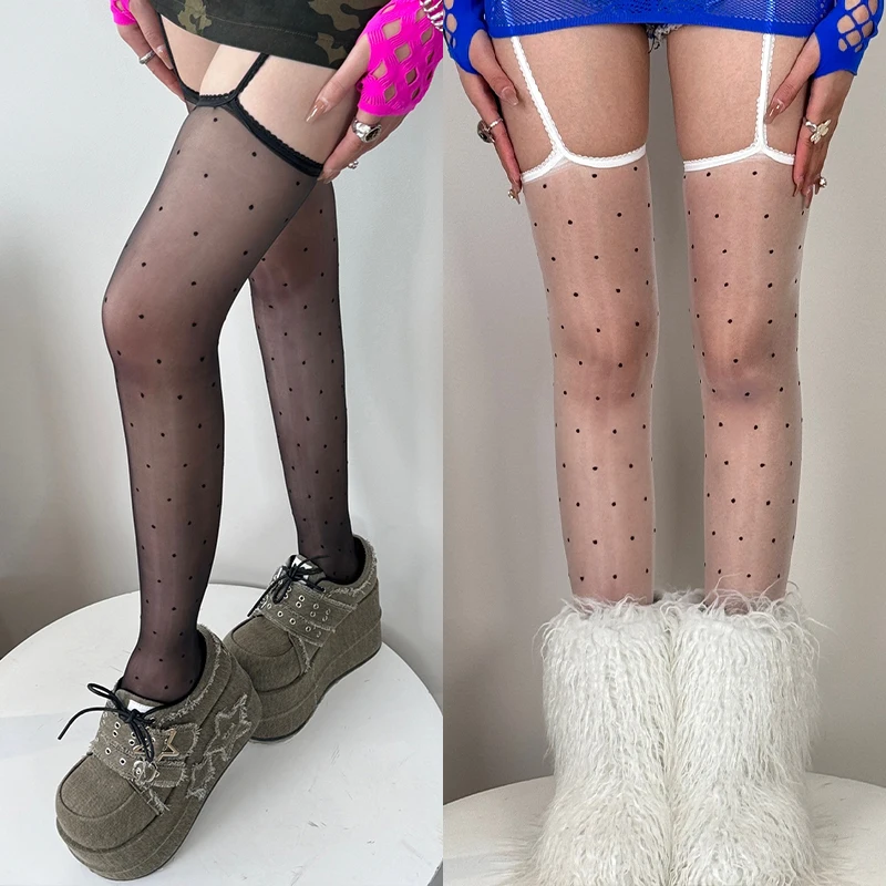 

Y2K Sexy Dot Suspender Stocking Women Summer Nylon Garter Tights Shiny Ultra-Thin Suspender Tights Stocking Pantyhose
