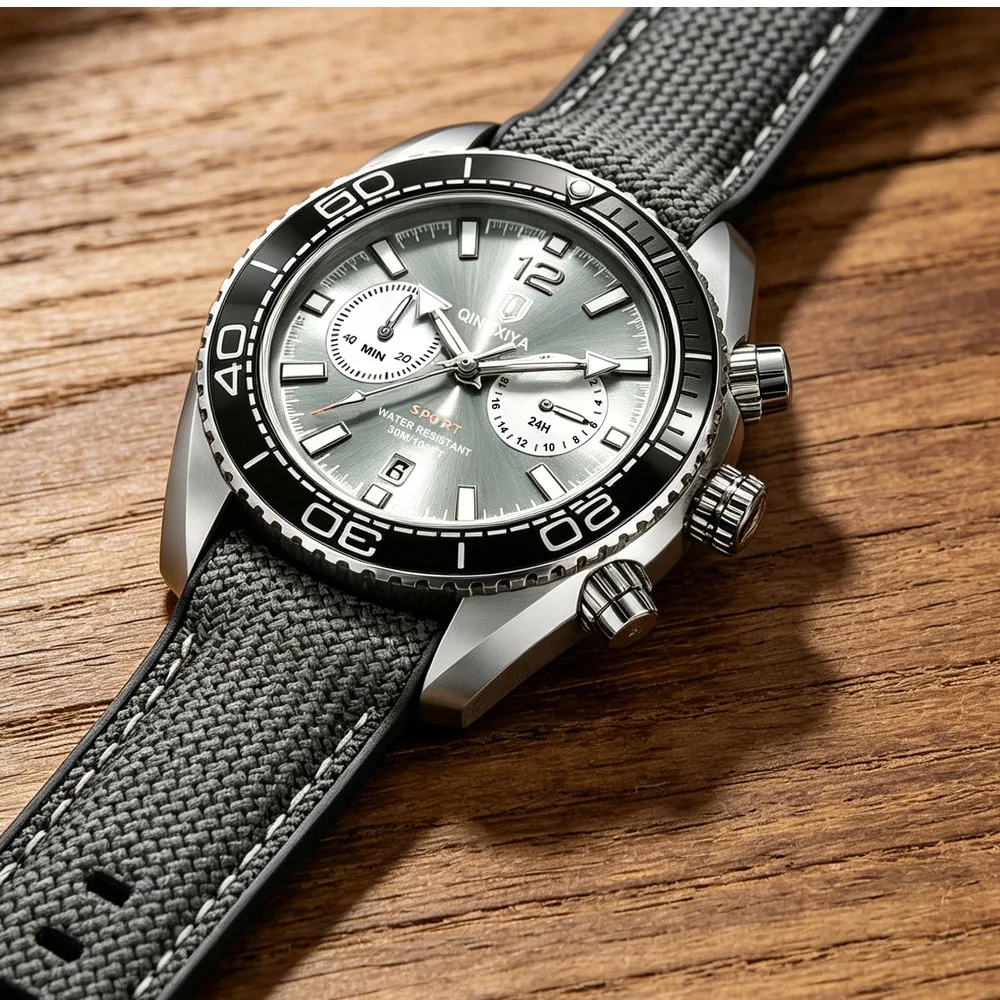 Cool Gray Multifunctional Quartz Watches Men Hot Selling Creative Personality Chronograph Solid AAA Leather Watch Clock Reloj