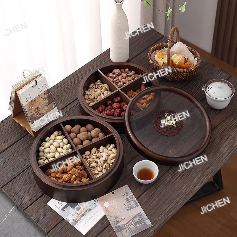 

Solid wood double-layer dried fruit box candy box home living room coffee table nut plate melon seed storage plate