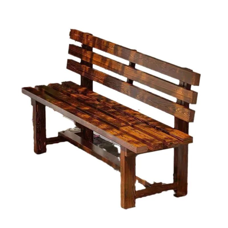 

Leisure outdoor solid wood long stool, park bench with backrest, open-air courtyard, waterproof and sun protection