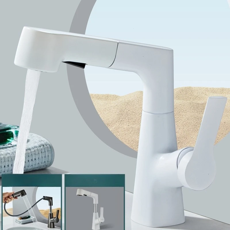 Белый смеситель, латунный бытовой выдвижной смеситель для горячей и холодной воды, смеситель для раковины в ванной комнате