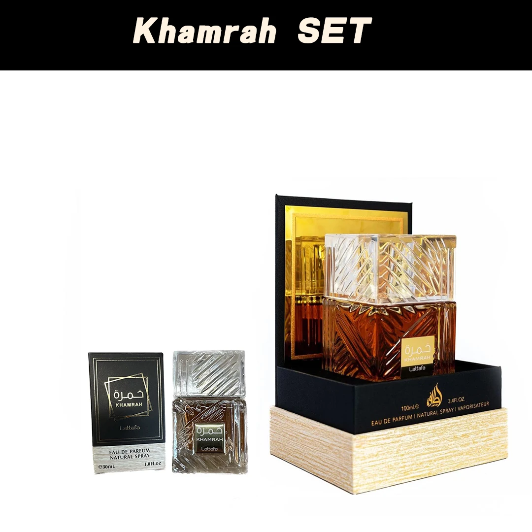 

Lattafa Khamrah Qahwa Khamrah Dukhan Eau De Parfum Sprays3.4 OZ DoubleDepth Double DesireFiery Gourmand Unforgettable Bundle
