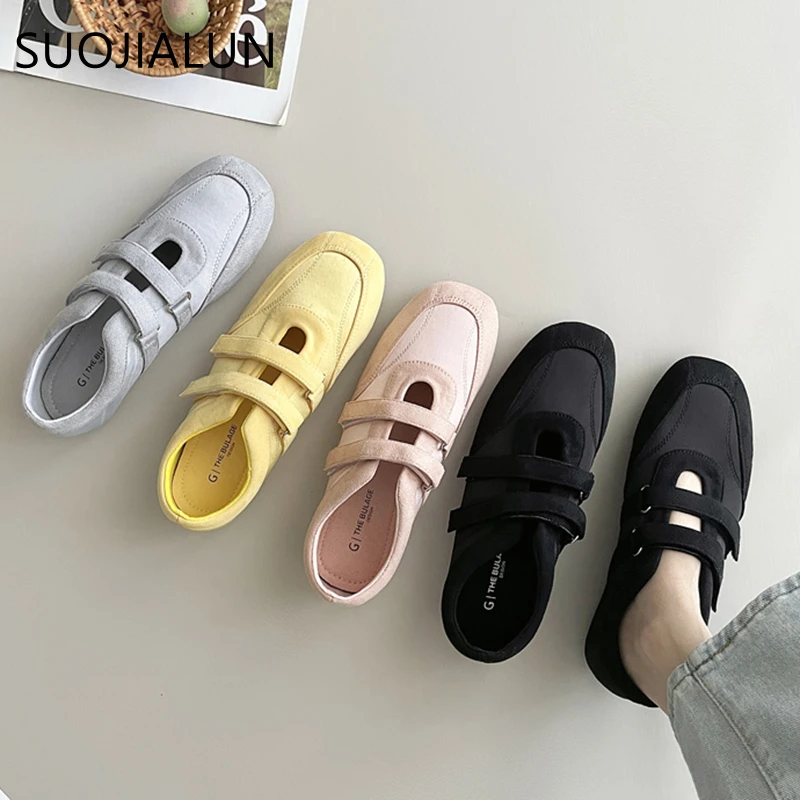 

SUOJIALUN Autumn New Brand Women Flat Shoes Fashion Round Toe Ladies Casual Sneaker Soft Flat Heel Outdoor Dress Mary Jane Shoes