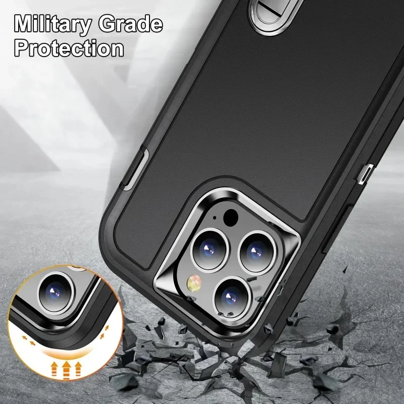Pkcase schwere Rüstung stoß feste Hülle für iPhone 16 15 14 13 12 11 Pro Max plus Metall halterung Telefon abdeckung für iPhone Hard Shell