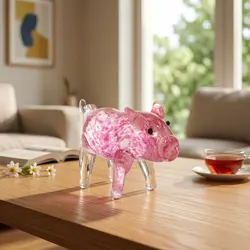 Easter Murano Glass Pig Mini Figurine Fuchsia Cute Animal Tiny Statue Craft Ornament Home Desktop Fairy Garden Room Kawaii Decor