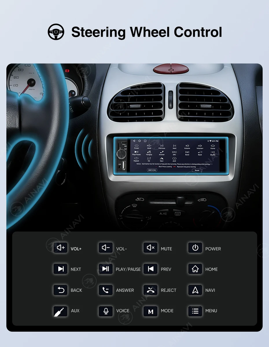 AINAVI 1 DIN Carplay Autoradio Android Auto Universelles Auto-Multimedia-Gerät MP5 HD IPS Touchscreen 1280*480 Full In-Cell TECH Monitor CVBS Rückfahrkamera 1Din Struktur Autoradio Versand aus Frankreich Ankunft in 2-7 Tagen 6,36 Zoll Radio Typ-C BT 5.0 TF-Steckplatz MIC – Detail 7