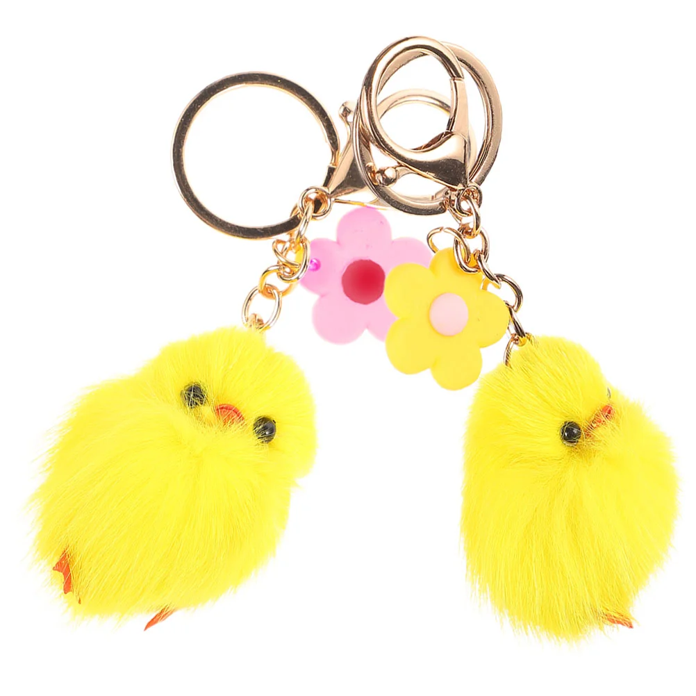 2 Pcs Plush Chick Keychain Bulk Cute Girl Girly Keychains for Car Keys Yellow Chicken Duck Toy Little