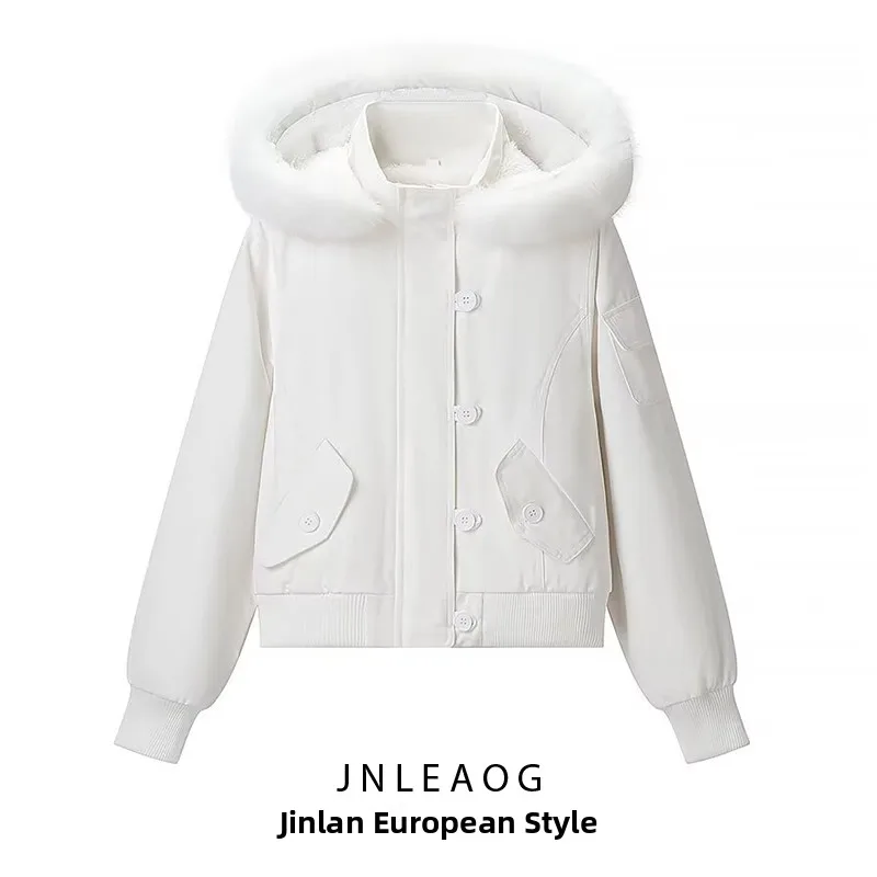 

Faionable Pure Color Hooded Cotton Jaet Women's Street Sle Autumn New Arrival Versatile Design Long Sve Zipper Closure