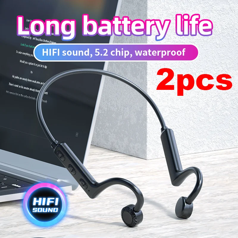 

2pcs Bluetooth Earphone Air-Conduction Wireless Headphone HD-Call HiFi Stereo Bluetooth Headset Handsfree For Sport Work Driving