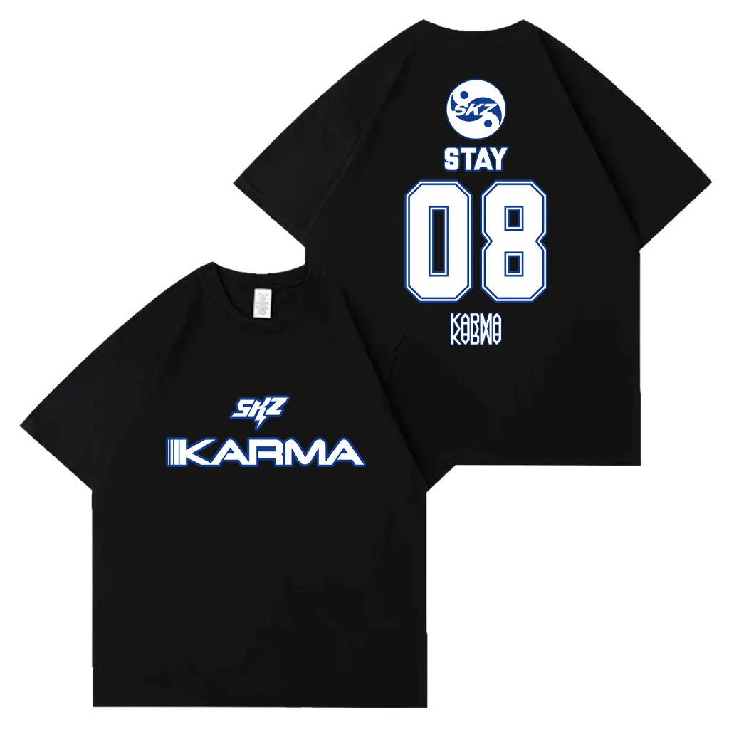 Kpop Stray 2025 الألبوم الرابع كارما Kpop موضة فضفاضة تي شيرت الرجال النساء عادية القطن دافئ K-pop قصيرة الأكمام #1